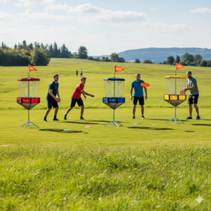 Personnes jouant au disc golf en plein air